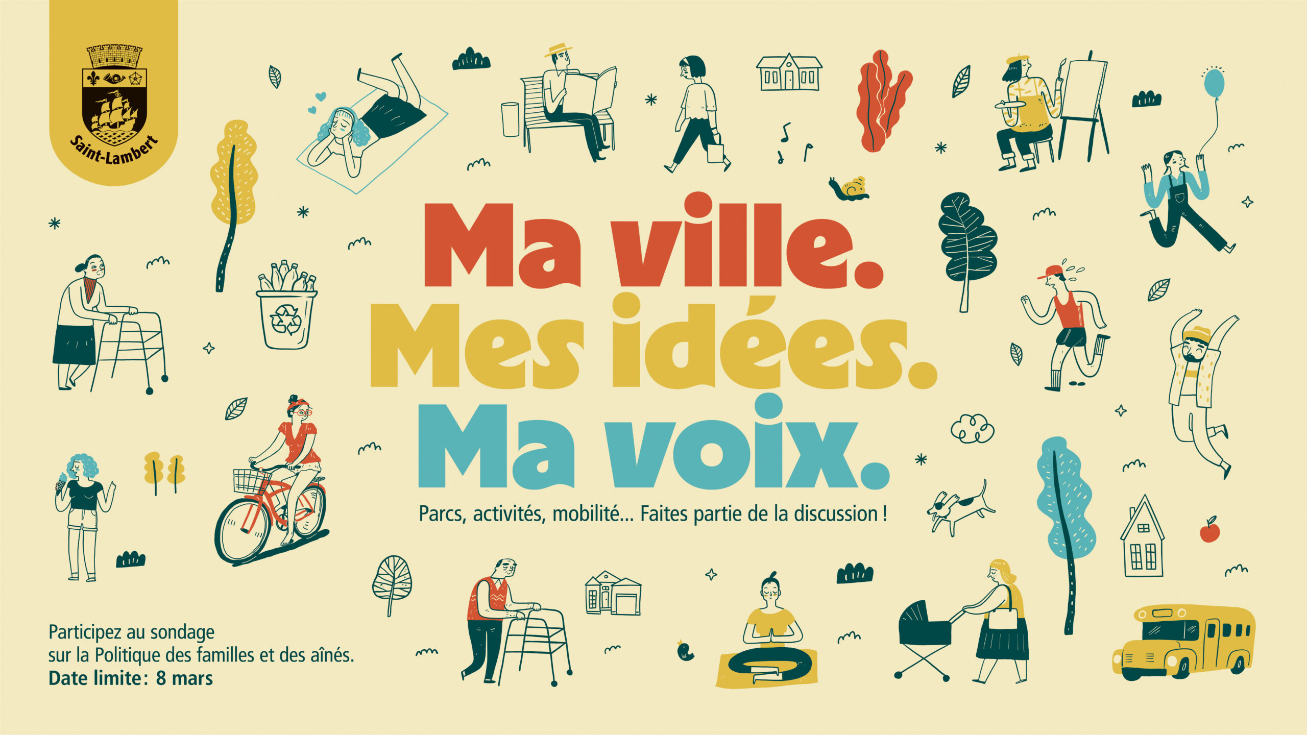 Ma ville, mes idées, ma voix : Participez au sondage sur la politique des familles et des aînés.